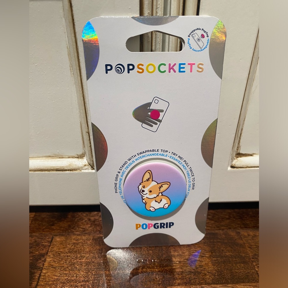 PopSockets Phone Grip Cheeky Corgi Puppy PopGrip & Stand Swappable Top Swap